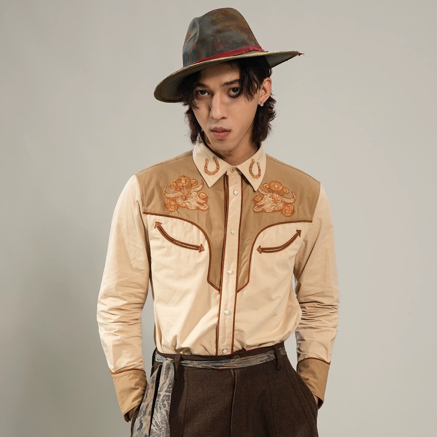SOARIN Western Vintage Slim Fit Cotton Embroidered Shirt YAOZ2533C458