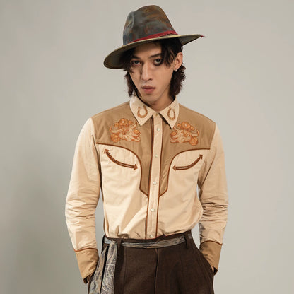 SOARIN Western Vintage Slim Fit Cotton Embroidered Shirt YAOZ2533C458