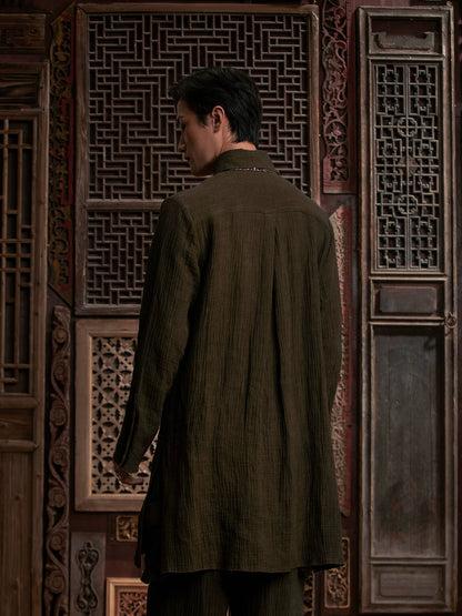 SOARIN WORLD Gai Yu Xia Avant-Garde Distressed Texture Linen-Blend Shirt DCZ243TC360