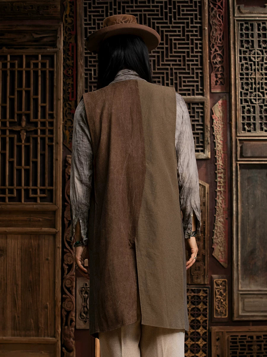 SOARIN WORLD gai yu xia Series Mid-Length Vest Vintage Cotton-Linen Blend DCZ233TB29