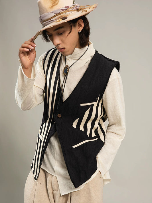 SOARIN Gai Yu Xia Series Patchwork Slim Fit Cotton Metallic Blend Vest DCZ253TB106