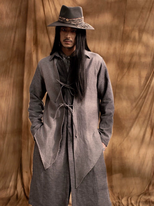 SOARIN WORLD Gai Yu Xia Series Relaxed Fit Slub Cotton Deconstructed Long Trench Coat DCZ233TC187