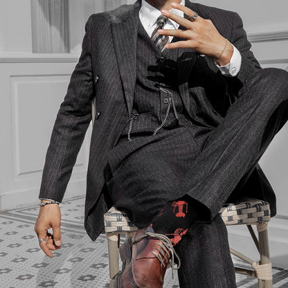 SOARIN Vintage Gentleman Tapered Fit Pinstripe Woolen Suit Trousers  DY63F07