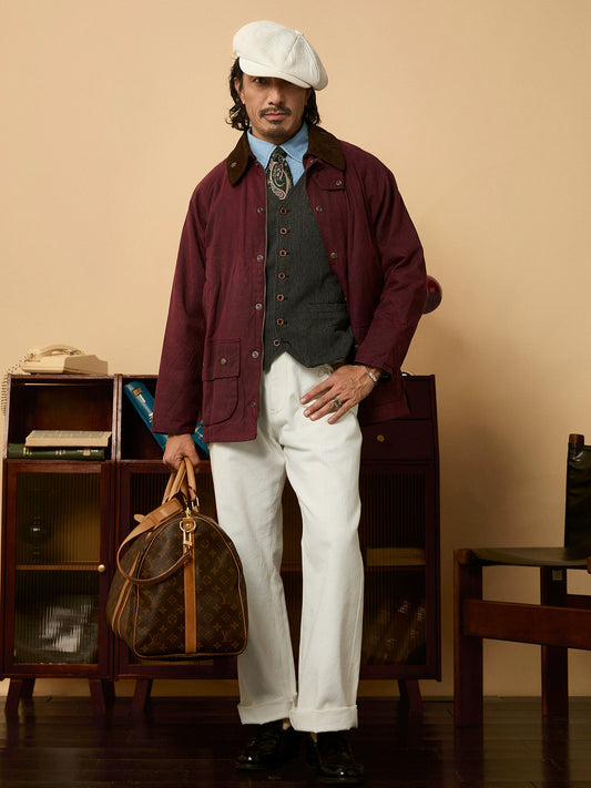 SOARIN复古美式工装油蜡布夹克男 重磅防风宽松猎装式机车服外套