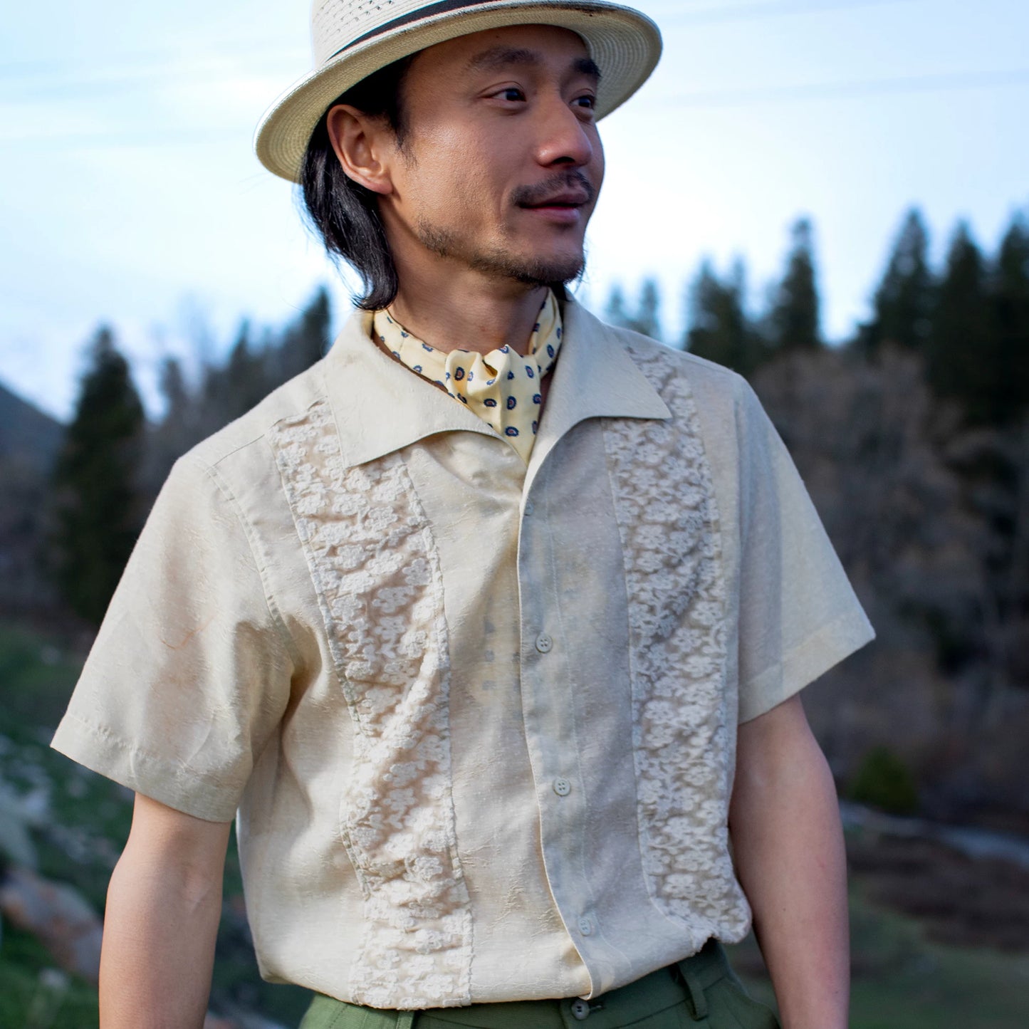 SOARIN Amekaji Loose Fit Lace Polyester Short Sleeve Shirt JITZ2426C272