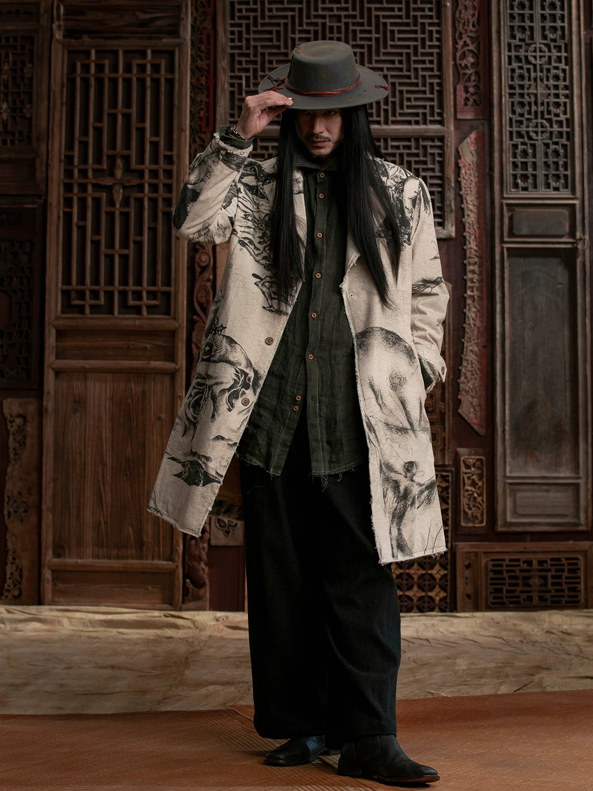 SOARIN WORLD gai yu xia Loose Fit Cotton Textured Trench Coat DCZ242TDY27K