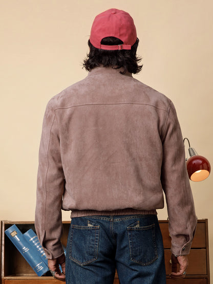 SOARIN美式工装立领鹿皮绒外套男 复古麂皮休闲宽松飞行员夹克冬