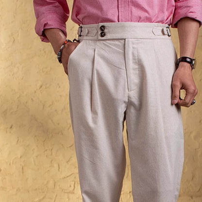 SOARIN英伦风复古那不勒斯西裤男夏季棉麻商务休闲修身锥形九分裤