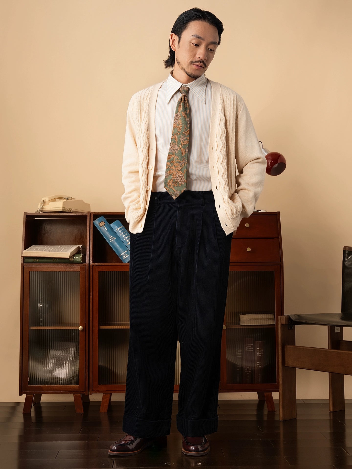 SOARIN意式绅装绞花毛衣男 高级感商务通勤休闲V领针织开衫外套冬