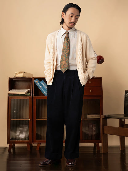 SOARIN意式绅装绞花毛衣男 高级感商务通勤休闲V领针织开衫外套冬