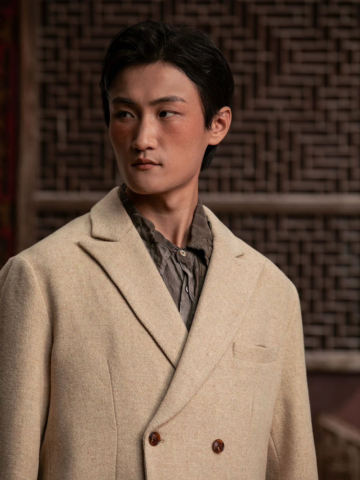 SOARIN WORLD Gai Yu Xia Heritage Series Relaxed Fit Wool Blend Double-Breasted Blazer DCZ233TXZ23