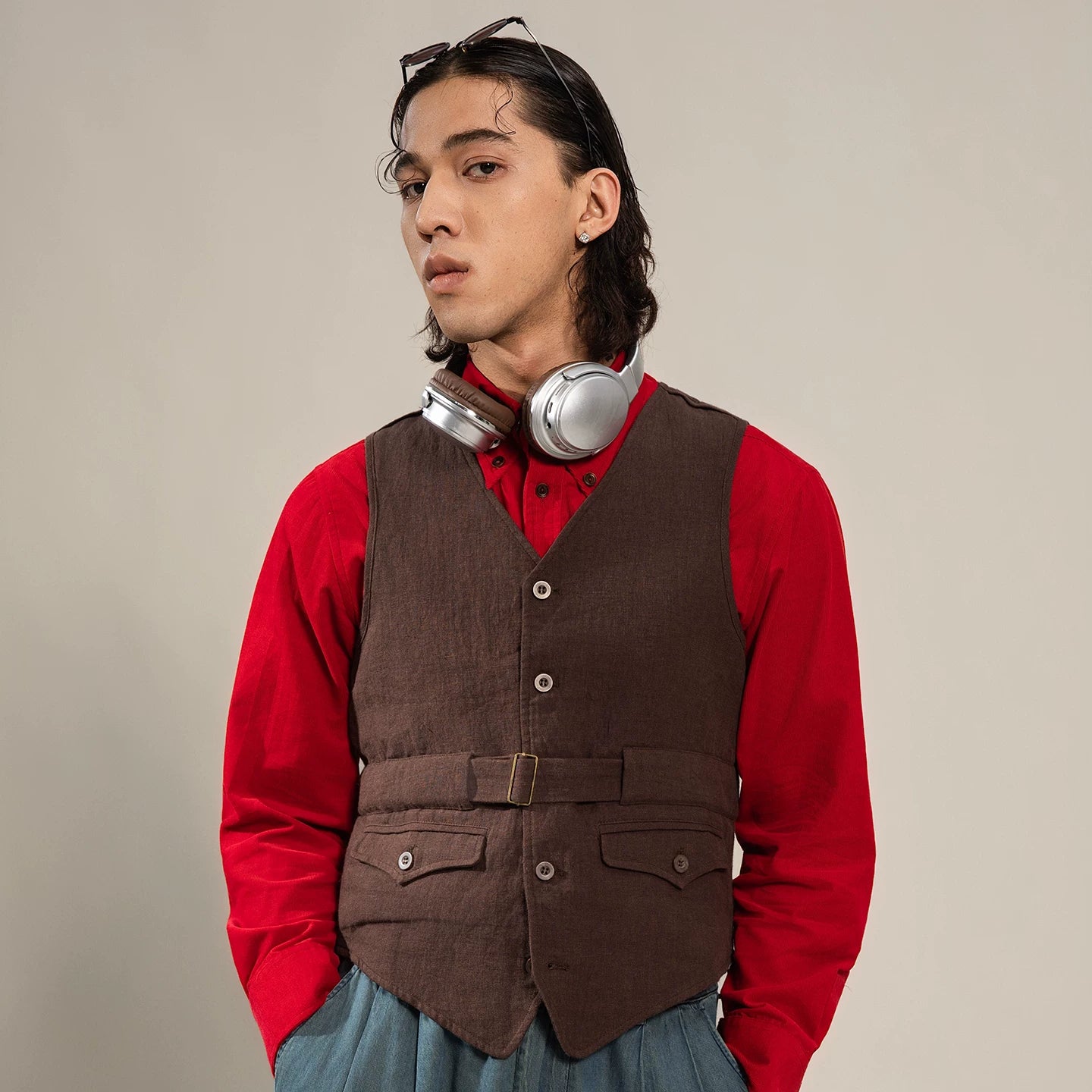 SOARIN Amekaji Vintage Slim Fit Polyester Vest  Z83B28