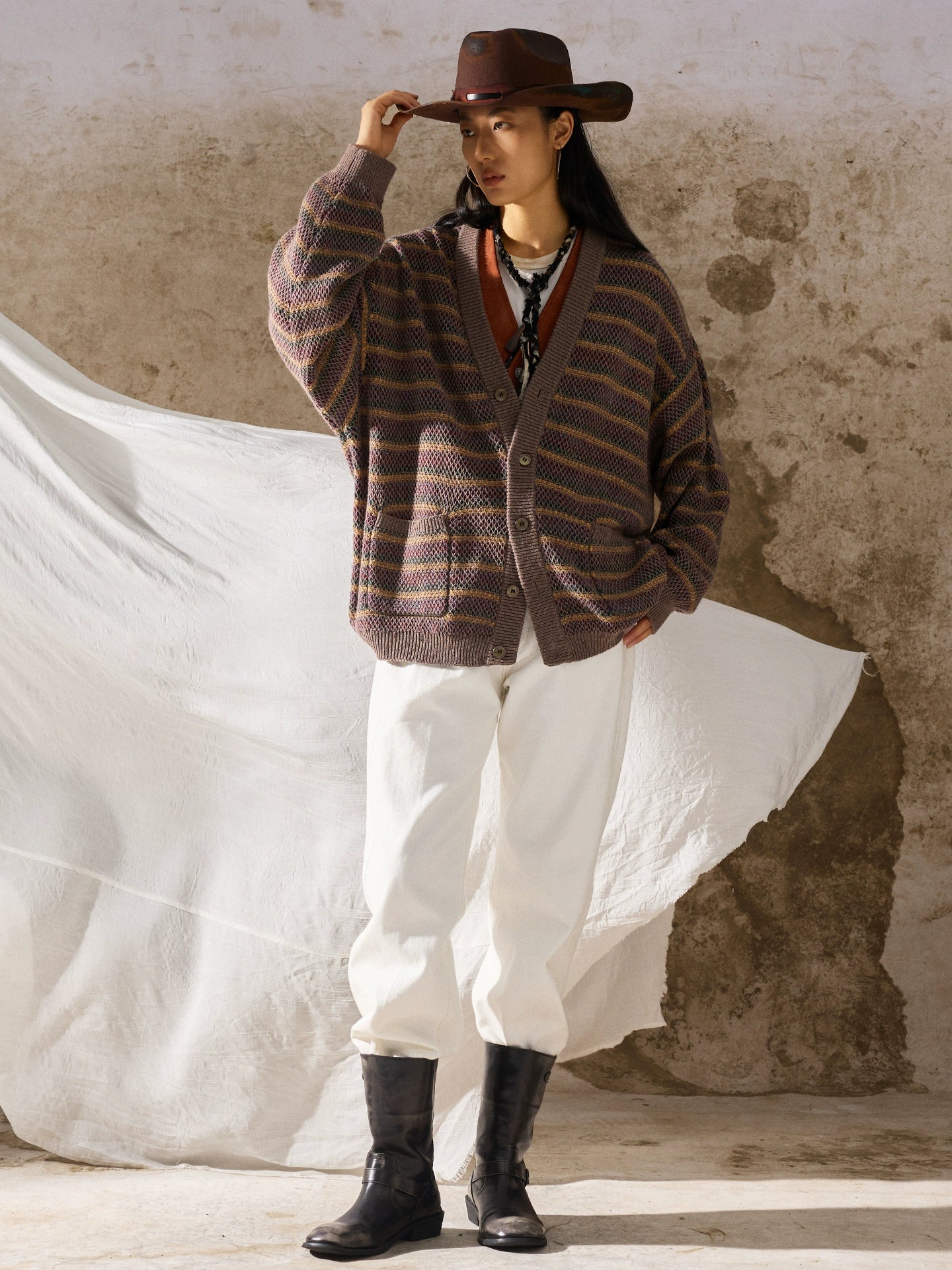 SOARIN双面穿中性风毛衣开衫男女款 vintage古着肌理感针织外套