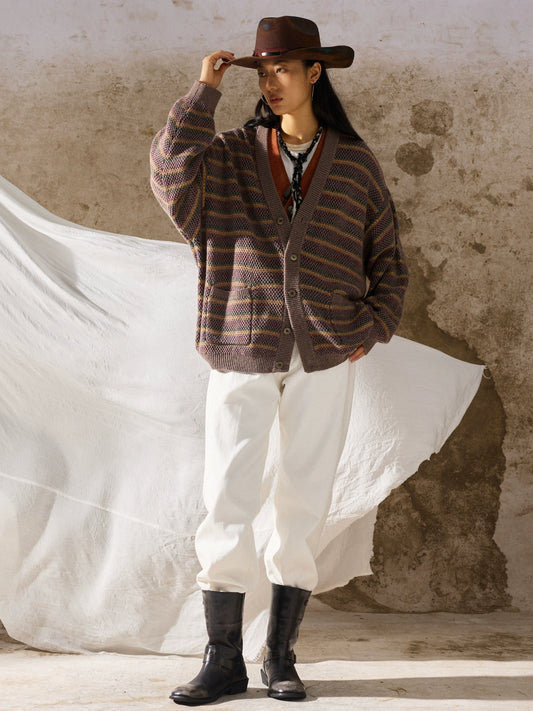 SOARIN双面穿中性风毛衣开衫男女款 vintage古着肌理感针织外套