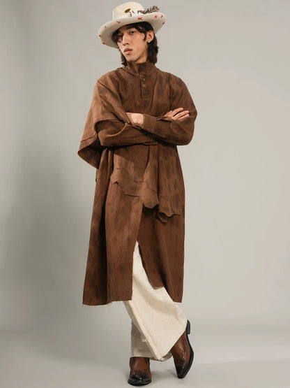 SOARIN Gai Yu Xia Series Loose Fit Pure Wool Tie Dye Deconstructed Cape Long Shirt Coat DCZ253TC459