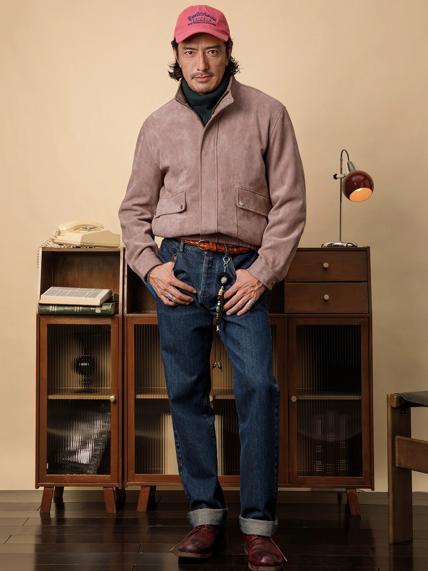 SOARIN美式工装立领鹿皮绒外套男 复古麂皮休闲宽松飞行员夹克冬