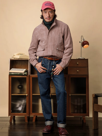 SOARIN美式工装立领鹿皮绒外套男 复古麂皮休闲宽松飞行员夹克冬