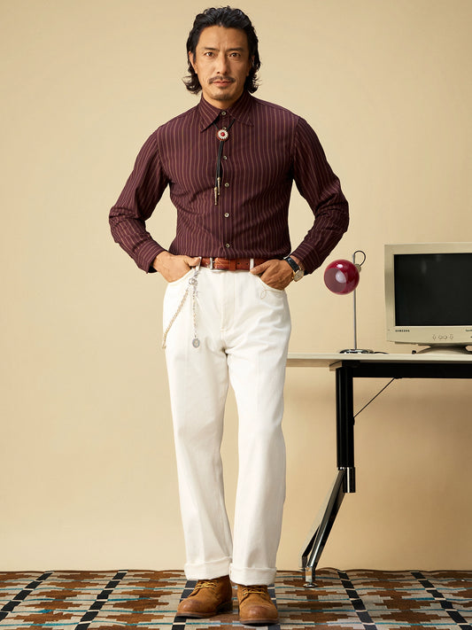 SOARIN英伦复古条纹西装衬衫男 老钱风免烫抗皱商务绅士长袖衬衣