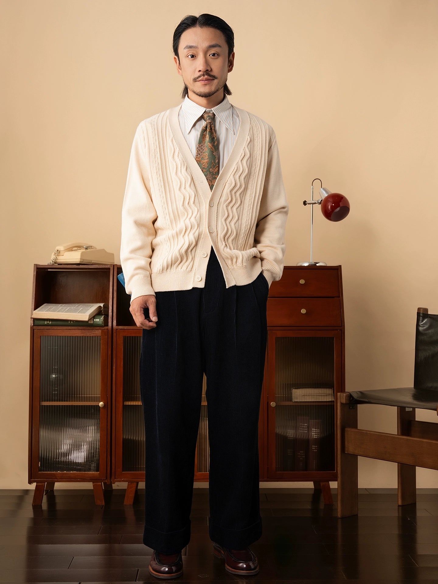 SOARIN意式绅装绞花毛衣男 高级感商务通勤休闲V领针织开衫外套冬