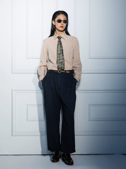 SOARIN英伦风高级感法式衬衫男复古雅痞免烫垂感西装条纹长袖衬衣