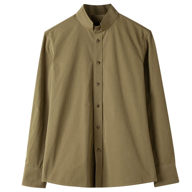 SOARIN英伦风复古立领长袖衬衫男 全棉简约百搭休闲修身西装衬衣