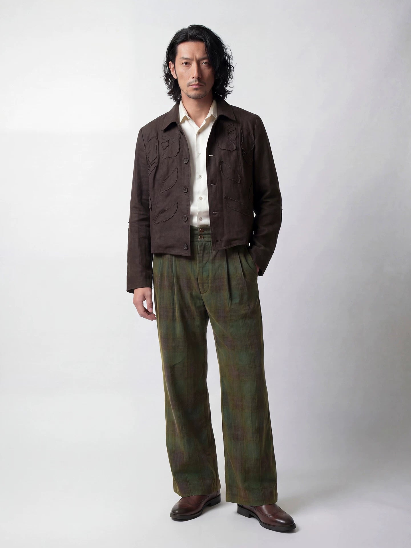 SOARIN Avant-Garde Vintage Boxy Fit Lyocell Linen Blend Distressed Jacket YBOZ262TJ114