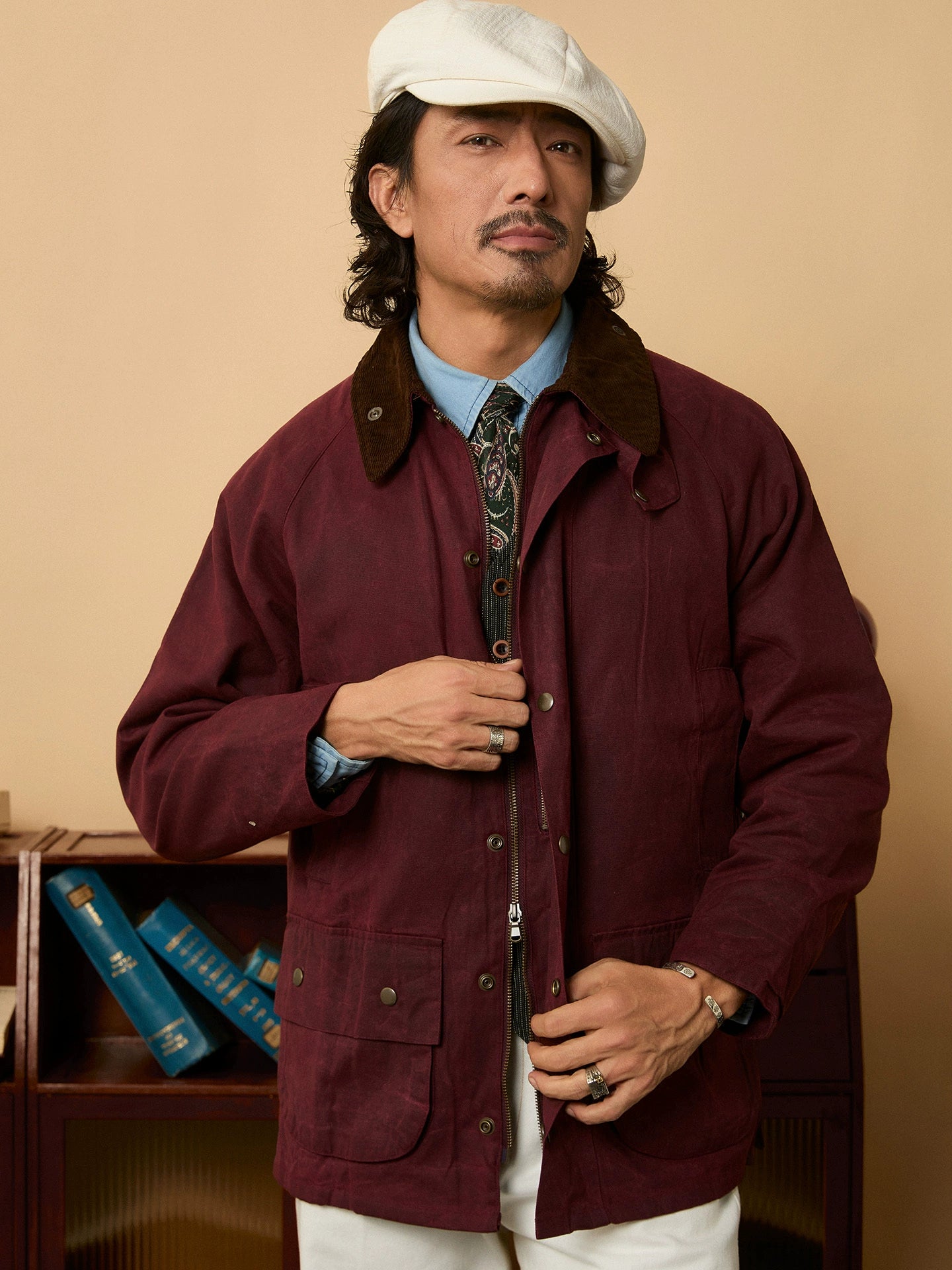 SOARIN复古美式工装油蜡布夹克男 重磅防风宽松猎装式机车服外套