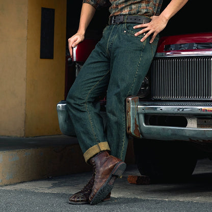 SOARIN复古美式牛仔裤男 阿美咔叽做旧感水洗赤耳丹宁直筒工装裤