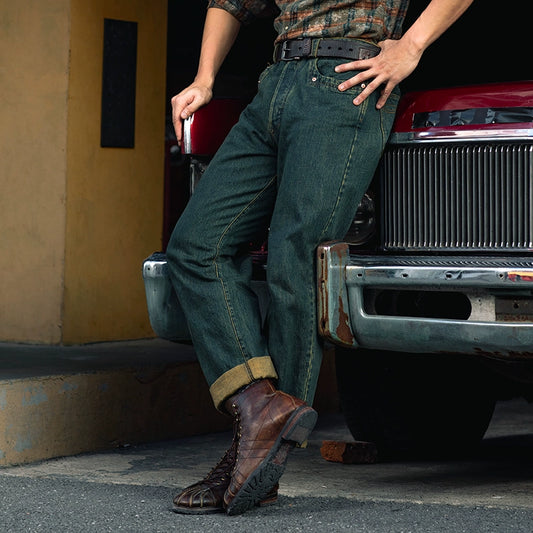 SOARIN复古美式牛仔裤男 阿美咔叽做旧感水洗赤耳丹宁直筒工装裤