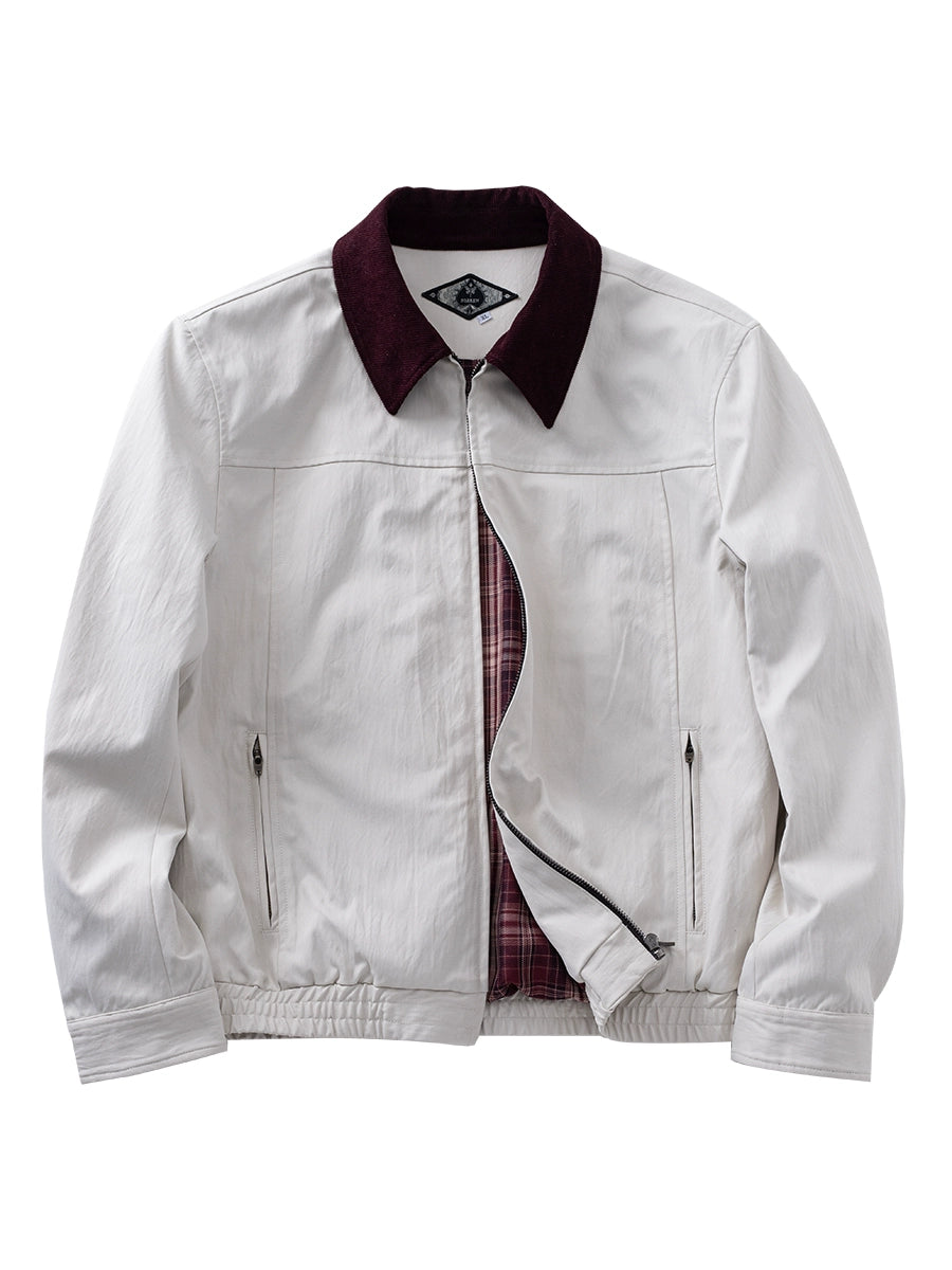 SOARIN美式复古底特律夹克男 撞色翻领简约休闲宽松短款拉链外套