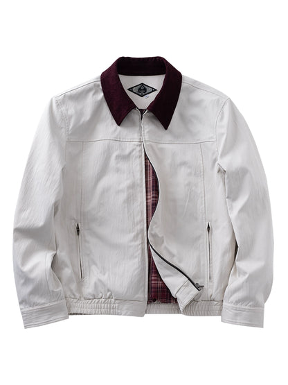 SOARIN美式复古底特律夹克男 撞色翻领简约休闲宽松短款拉链外套