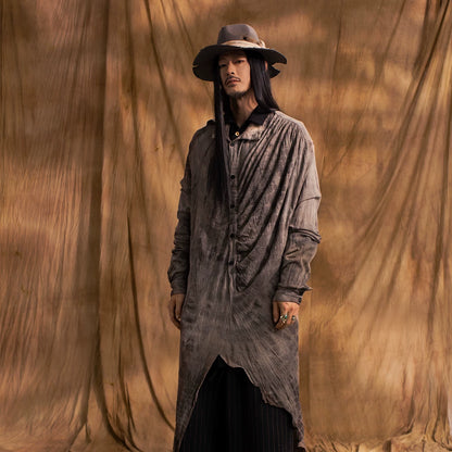 SOARIN Gai Yu Xia Series Asymmetric Draped Tie-Dyed Crinkle Long Shirt DCZ233TC146