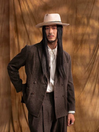 SOARIN WORLD Gai Yu Xia Vintage Heritage Relaxed Fit Wool Blend Herringbone Blazer DCZ233TXZ21