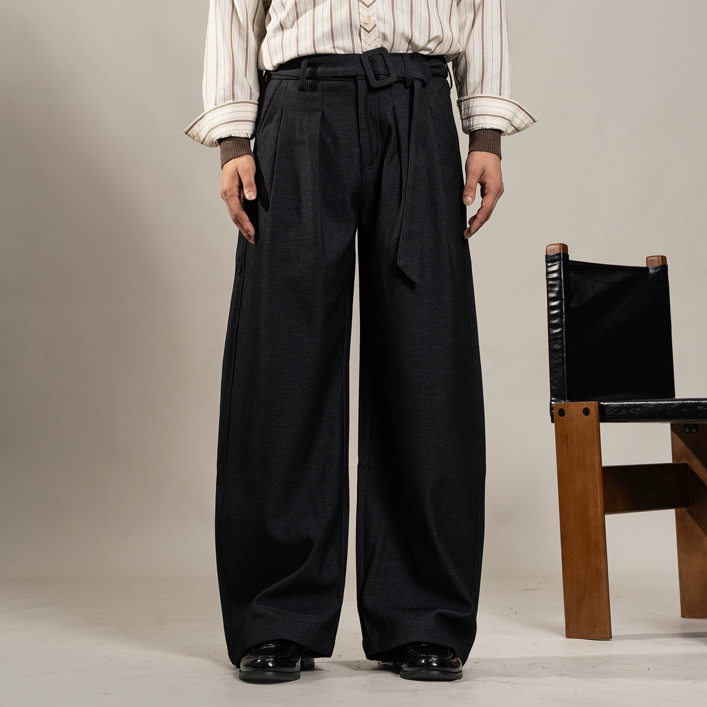 【自带腰带】SOARIN英伦复古休闲直筒阔腿裤男痞帅免烫抗皱高腰裤