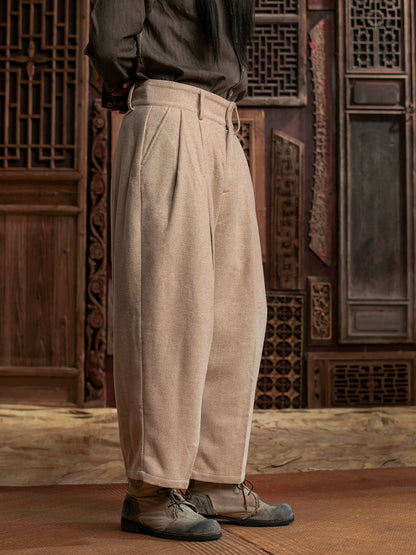 SOARIN WORLD Gai Yu Xia Heritage Series Relaxed Fit Wool Blend Pleated Trousers DCZ233TF73