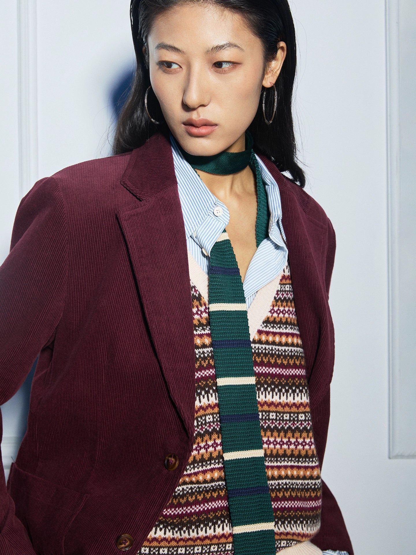 SOARIN意式复古灯芯绒西装外套男冬季保暖条绒商务休闲酒红色西服