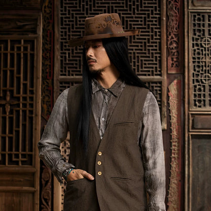 SOARIN WORLD gai yu xia Series Mid-Length Vest Vintage Cotton-Linen Blend DCZ233TB29