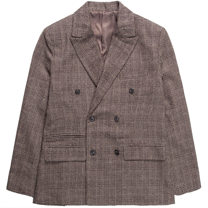 SOARIN英伦复古格子西装外套男 羊毛呢格纹商务休闲双排扣单西服