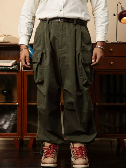 SOARIN Amekaji Loose Fit Cotton Blend Cargo Trousers YMZ252TF227K