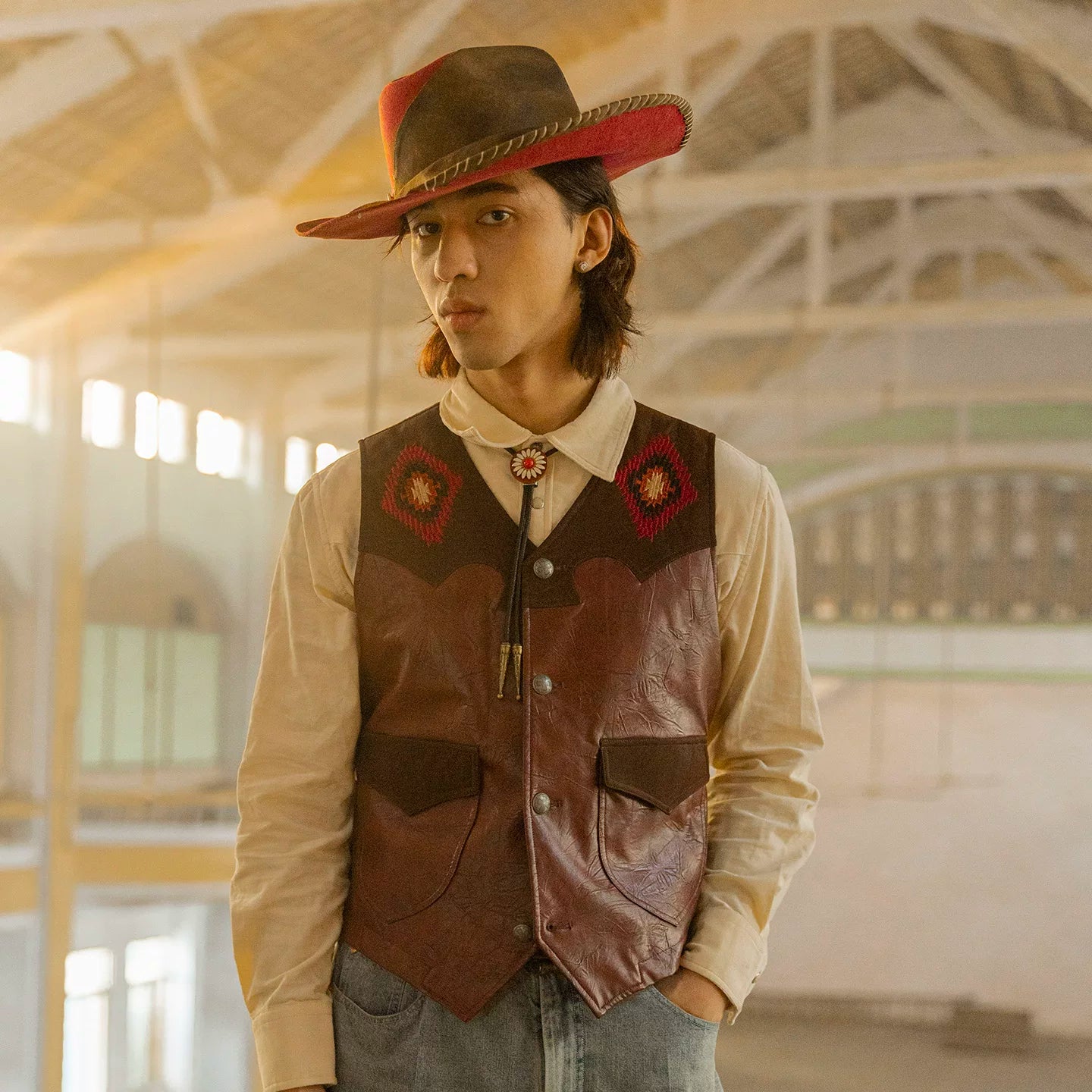 SOARIN Western Vintage Slim Fit PU Leather Vest YAOZ253TB107