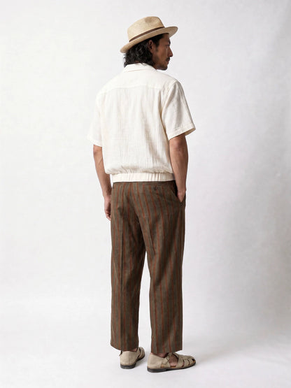 SOARIN Casual Vintage Regular Fit Cotton Linen Blend Short Sleeve Shirt YAOZ262TC525K