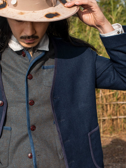 SOARIN英伦风复古羊毛夹克外套男 秋冬V领拉链休闲修身茄克衫上衣