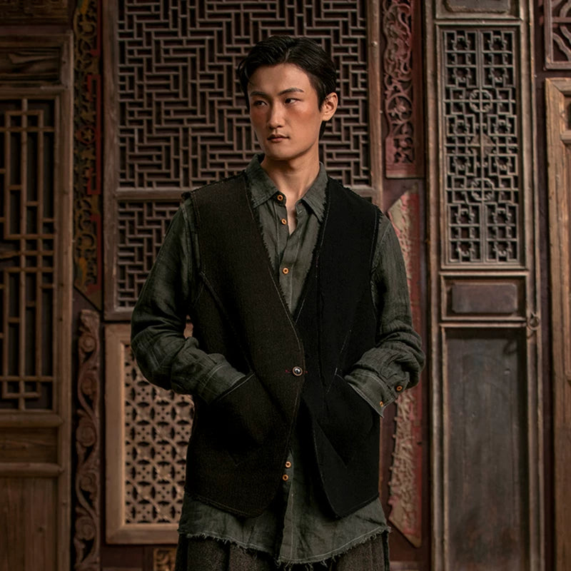 SOARIN Gai Yu Xia Series Slim Fit Wool Blend Asymmetric Deconstructed Vest  DCZ233TB31