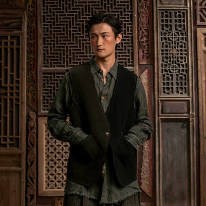 SOARIN Gai Yu Xia Series Slim Fit Wool Blend Asymmetric Deconstructed Vest  DCZ233TB31
