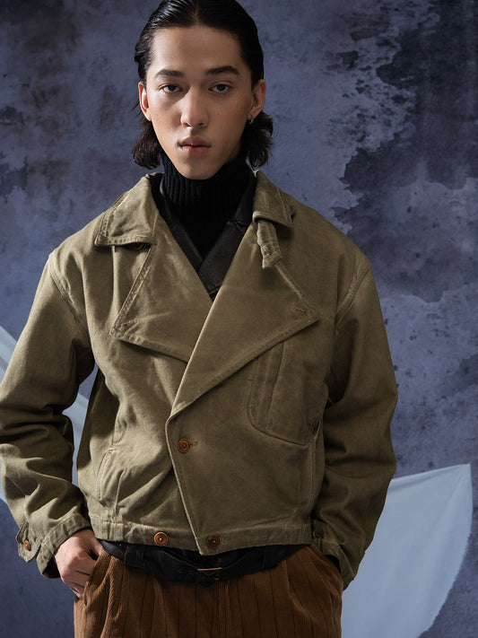 【炒色做旧】SOARIN美式复古机车风短款夹克男重磅牛仔飞行员外套