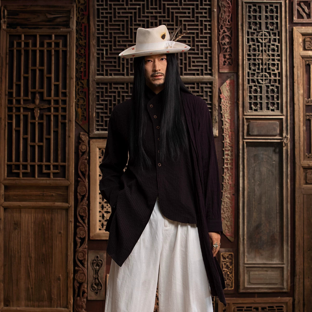 SOARIN WOLRD  Gai Yu Xia Series Loose Fit Cotton Linen Blend Asymmetric Long Shirt Cardigan DCZ243TC361