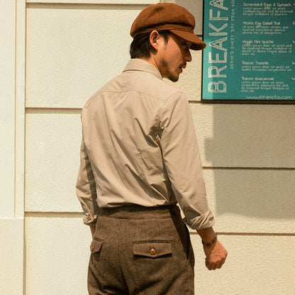 SOARIN复古英伦风高级感衬衫男商务正装修身通勤打底长袖西装衬衣