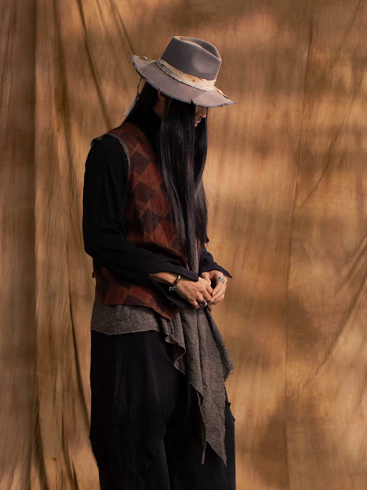 SOARIN WORLD Gai Yu Xia Series Loose Fit Plaid Wool Fake Two Piece Vest Waistcoat DCZ243TB88