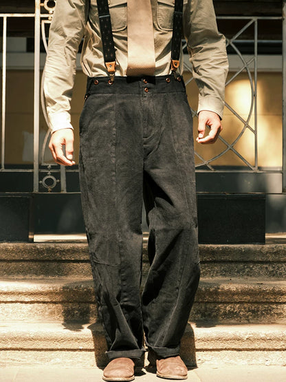 SOARIN Gentleman Vintage Wide Leg Cotton Corduroy Suspenders Trousers Z213F480