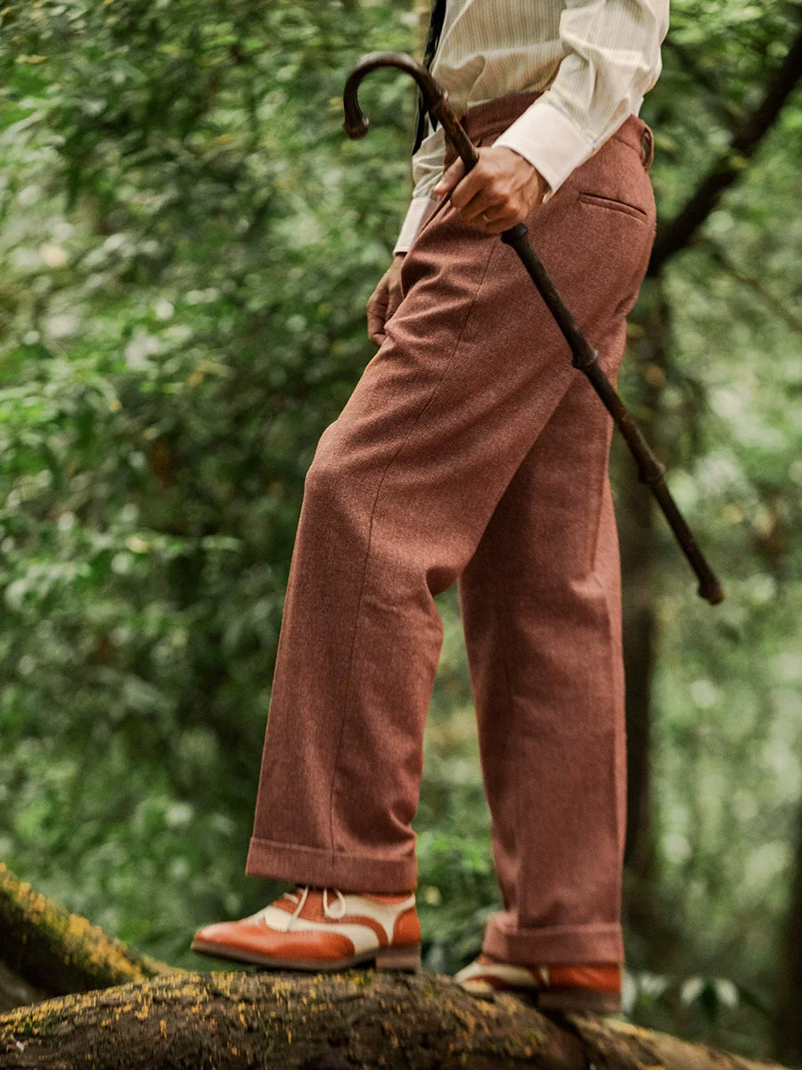 SOARIN Retro Casual Straight Fit Herringbone Woolen Trousers JITZ2432F199